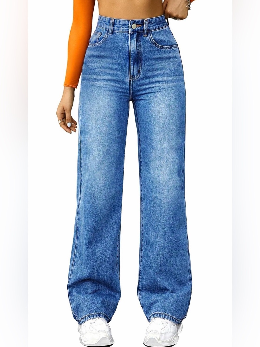 FUNUCA Women’s High Waist Wide Leg Stretch Denim Jeans Blue Size 4